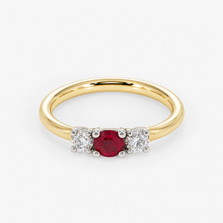 Ruby and diamond ring 0.61 carat brilliant cut ruby with brilliant cut diamonds three-stone 18K yellow and white gold Royal Coster Diamonds 1071845YW18