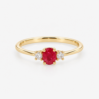 Ruby and diamond ring 0.50 carat oval cut ruby with brilliant cut diamonds three-stone 18K yellow gold Royal Coster Diamonds 1071989Y18