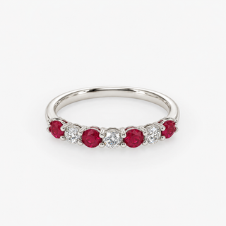 Ruby and diamond ring 0.63 carat round cut rubies with brilliant cut diamonds half eternity 18K white gold Royal Coster Diamonds 1071627W18