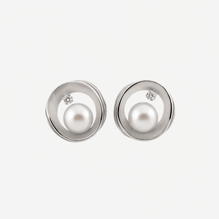 Annamaria Cammilli Infinity White Mother Pearl and Diamond Stud Earrings 18K White Gold - Royal Coster Diamonds