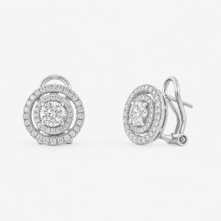 Diamond Earrings 1.00 Carat Royal 201 Cut with Brilliant 18K White Gold - Royal Coster Diamonds