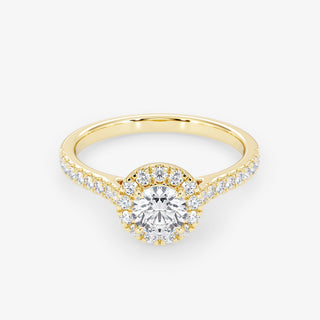 Embellished Halo 0.50 Carat Brilliant Cut Diamond 18K Yellow Gold Ring - Royal Coster Diamonds