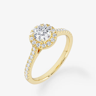 Embellished Halo 0.50 Carat Brilliant Cut Diamond 18K Yellow Gold Ring - Royal Coster Diamonds