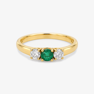 Emerald and Diamond Ring 0.52 Carat Brilliant Cut Emerald with Brilliant Cut Diamond 18K Yellow Gold - Royal Coster Diamonds