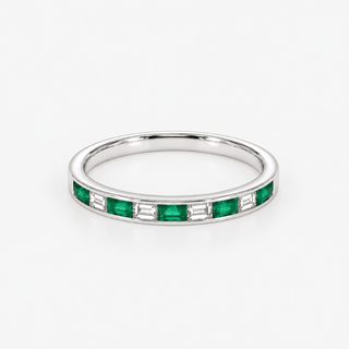 Emerald and Diamond Ring 0.86 Carat Baguette Cut Emerald with Baguette Cut Diamond 18K White Gold - Royal Coster Diamonds