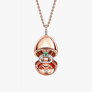Fabergé Essence Rose Gold Emerald Ring Surprise Locket 18K Gold - Royal Coster Diamonds