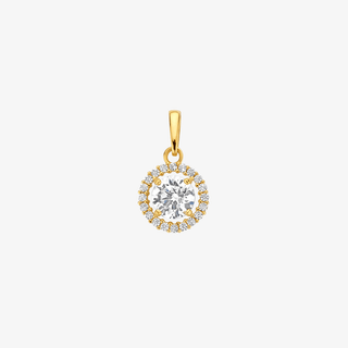Gold pendant - Halo - 9K gold set with a halo zirconia - Royal Coster Diamonds