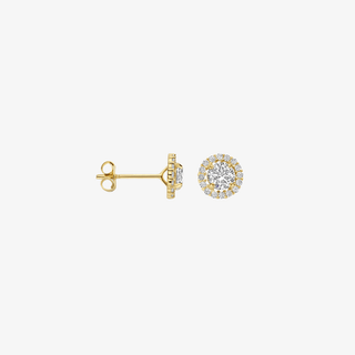 Gold earrings - Halo studs - 9K yellow gold zirconia halo stud earrings, 7 mm - Royal Coster Diamonds