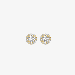Gold earrings - Halo studs - 9K yellow gold zirconia halo stud earrings, 7 mm - Royal Coster Diamonds