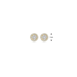 Gold earrings - Halo studs - 9K yellow gold zirconia halo stud earrings, 7 mm - Royal Coster Diamonds