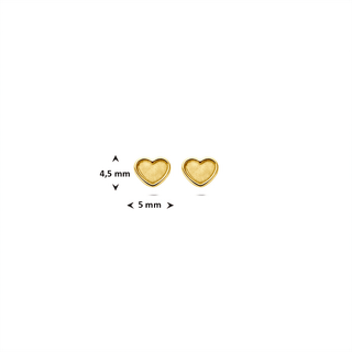 Gold earrings - Matt heart studs - 9K yellow gold matte heart stud earrings, 4.5 x 5 mm - Royal Coster Diamonds