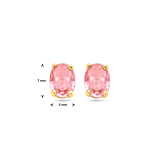 Gold earrings - Pink zirconia studs - 14K yellow gold pink zirconia stud earrings, 7 mm - Royal Coster Diamonds