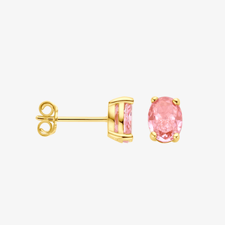 Gold earrings - Pink zirconia studs - 14K yellow gold pink zirconia stud earrings, 7 mm - Royal Coster Diamonds