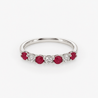 Ruby and Diamond Ring 0.63 Carat Round Cut Ruby with Brilliant Cut Diamond 18K White Gold - Royal Coster Diamonds