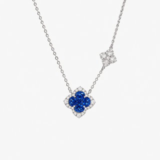 Sapphire and Diamond Necklace 2.15 Carat Oval Cut Sapphire with Brilliant Cut Diamond 18K White Gold - Royal Coster Diamonds