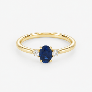 Sapphire and Diamond Ring 0.72 Carat Oval Cut Sapphire with Brilliant Cut Diamond 18K Yellow Gold - Royal Coster Diamonds