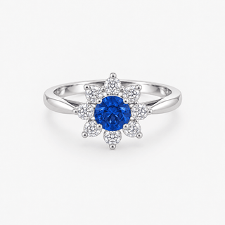 Sapphire and Diamond Ring 1.13 Carat Brilliant Cut Sapphire with Brilliant Cut Diamond 18K White Gold - Royal Coster Diamonds