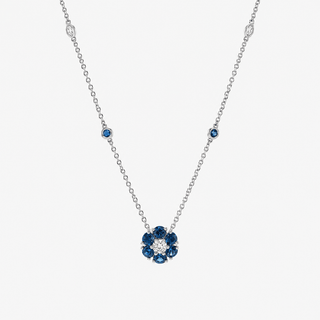 Sapphire Diamond Necklace 1.40 Carat Round Cut 18K White Gold - Royal Coster Diamonds