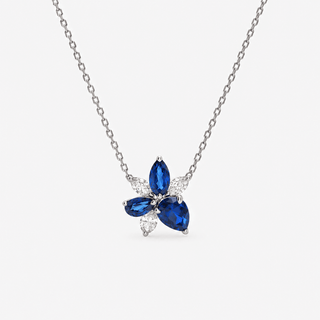 Sapphire Diamond Necklace 2.07 Carat Pear Cut with Marquise 18K White Gold - Royal Coster Diamonds