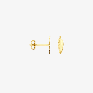 Gold earrings - Feather studs - 9K yellow gold feather stud earrings, 9.5 x 3 mm - Royal Coster Diamonds