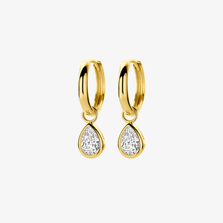Gold earrings - Teardrop - 9K yellow gold teardrop zirconia drop earrings, 21 mm - Royal Coster Diamonds