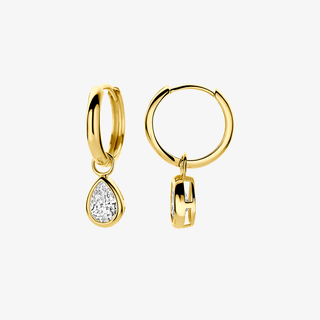 Gold earrings - Teardrop - 9K yellow gold teardrop zirconia drop earrings, 21 mm - Royal Coster Diamonds