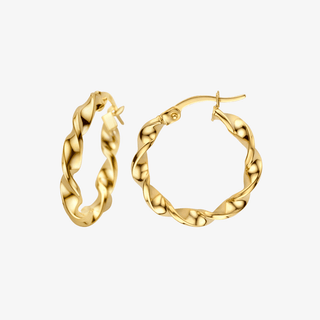 Gold earrings - Twisted hoops - 9K yellow gold twisted hoop earrings, 20.5 mm - Royal Coster Diamonds