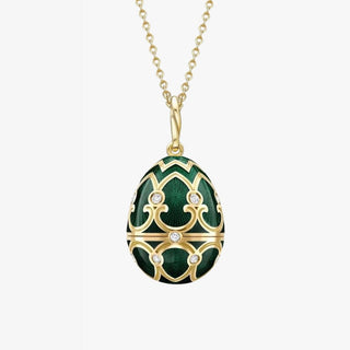 Yellow Gold Diamond & Green Guilloché Enamel Falcon Surprise Locket 18K Yellow Gold - Royal Coster Diamonds