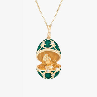 Yellow Gold Diamond & Green Guilloché Enamel Falcon Surprise Locket 18K Yellow Gold - Royal Coster Diamonds